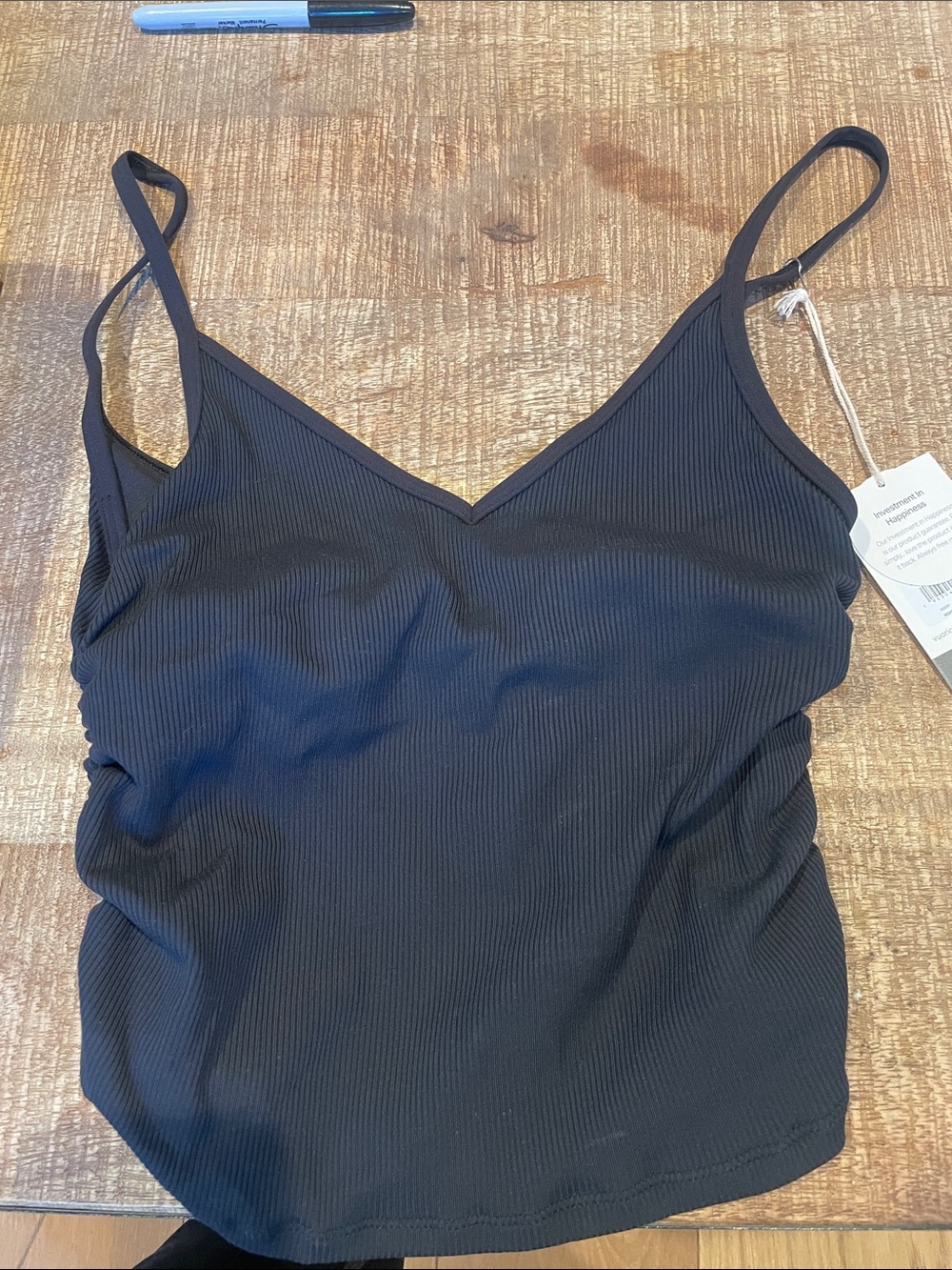 VUORI Ribbed Ruched Tank Women Small Black Performance Active Athleisure V-Neck